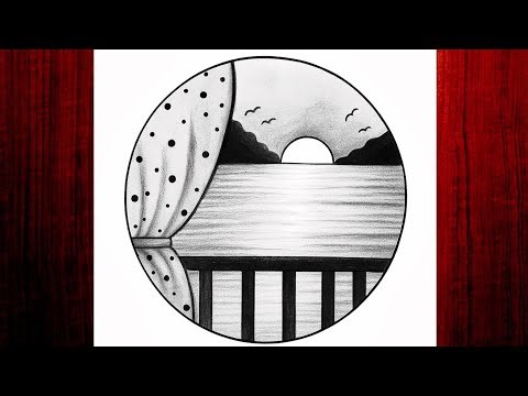 Easy circle scenery drawing /Easy drawing ideas for beginners/ How to draw pencil sketch drawing
