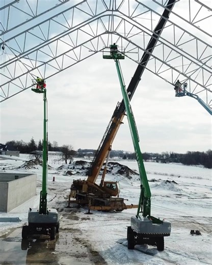 2.3K views · 24 reactions | Steel soaring, trusses locking into place—this is what building BIG looks like.  With massive open spans, towering height, and unmatched durability, our structures are built to impress. And once the fabric goes on? That’s the icing on the cake.  #BuiltBigger #Britespan #StructuralStrength #DroneView | Britespan Building Systems Inc. | Facebook