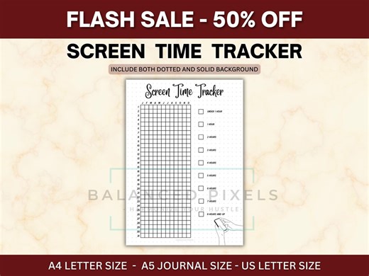 Screen Time Tracker - Printable Digital Detox Log - Social Media Usage Chart - Year in Pixels PDF - Minimalist Phone Limit Habit - Etsy