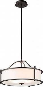 XiNBEi Lighting Pendant Lighting 18 inch 3 Light Drum Pendant Light with Fabric Shade and Glass Diffuser in Dark Bronze, Classic Convertible Drum Chandelier for Living & Dinning Room XB-P1199-DB