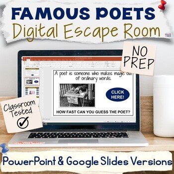 Famous Poets Poetry Month DIGITAL ESCAPE ROOM Research Webquest Trivia Game