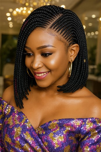 Perfectly crafted side-part braids styled into a sleek bob, combining symmetry with a soft frame around the face. This hairstyle highlights confidence and grace — ideal for formal nights or everyday glam. 💫 #braidstyles | Hairstyle and Fashion