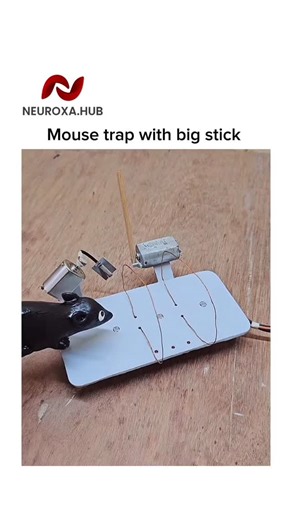 NEUROXA.HUB on Instagram: "This 15-second video, created by NEUROXA.HUB, demonstrates a unique and creative DIY electronic mouse trap. The setup features a smart sensor platform that, once triggered by the weight of a mouse, activates a mechanical gear system. This system uses a big stick to strike instantly, showing a clever blend of engineering and automation. It is an interesting look at how simple electronics can be used to build functional, high-speed gadgets. This demonstration perfectly c