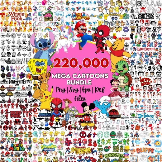 220000  Mega Svg Bundle Files, Dtf Designs, Cricut Files, Lifetime Access, Insant Download, for Etsy Sellers,holiday Svg,cartoon Svg Bundle - Etsy