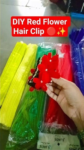 DIY Red Flower Hair Clip 🔴✨ #shorts #diy