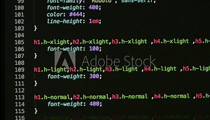 HTML and CSS code developing. Website design code programming on a laptop screen