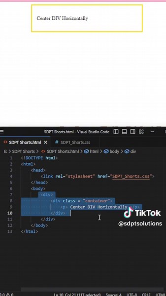 How to Center DIV Horizontally! We introduce you sa bago nating series SDPT Shorts! #SDPTSolutions