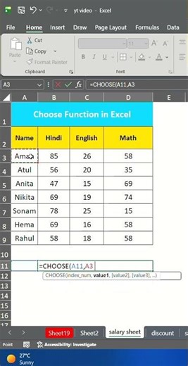 Use of Choose function in Excel | Excel Shorts | Excel Reels #excelformulas #computertechnic #excel