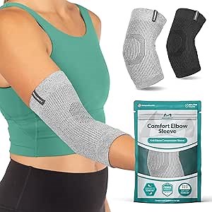 BraceAbility Elbow Compression Sleeve - Elbow Brace for Tendonitis, Bursitis, Arthritis, Tennis, Golfers, Joint Pain Relief, Injury Recovery - Full Support Sleeve for Men and Women (XL Gray)