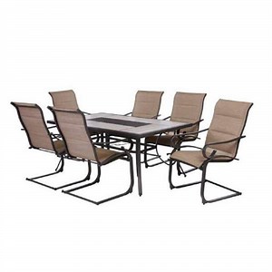 Check The Home Depot's Q&A Before Buying: Hampton Bay Crestridge 7-Piece Steel Padded Sling Outdoor Patio Dining Set in Putty Taupe
