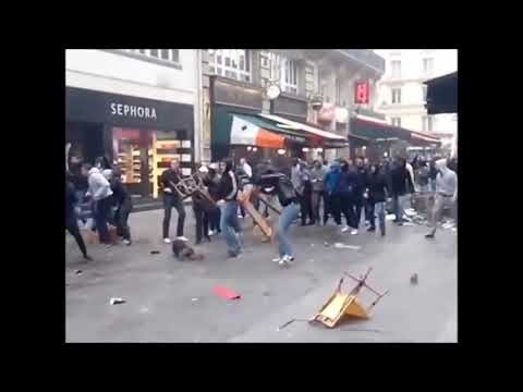 CHELSEA HEADHUNTERS (LEFT) FIGHT COLLECTIF ULTRAS PARIS (S.G. RIGHT)
