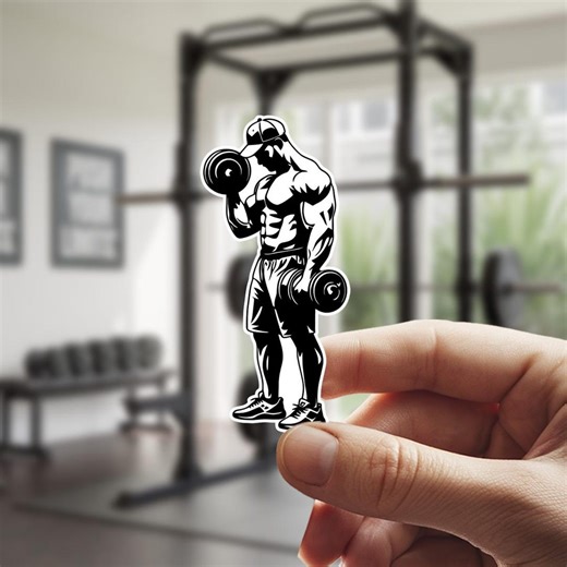 Bodybuilder Dumbbell Curl Sticker – Gym Workout Fitness Vinyl Decal [3.304 Cm X 7 Cm] - Etsy