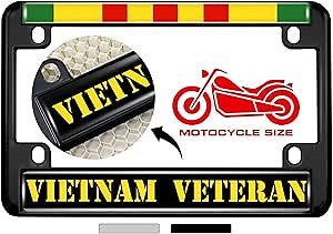 Motorcycle Metal License Plate Frame with Vietnam Veteran Design - Black