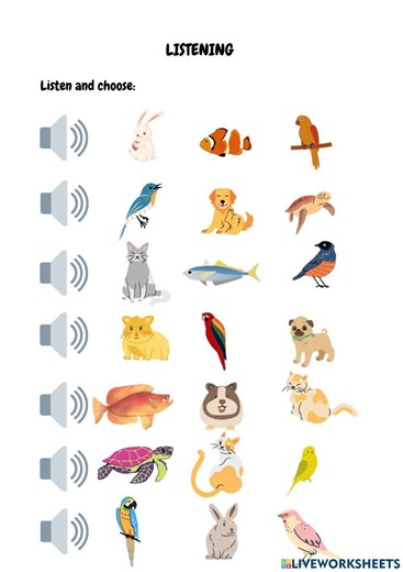 Listening pets interactive worksheet