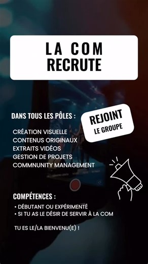 Impact Centre Chrétien La Défense on Instagram: "📣 Recrutement – Équipe Communication Tu as à cœur de servir, de transmettre un message qui édifie et de mettre tes talents au service des autres ? L’équipe Communication cherche à s’agrandir et a besoin de personnes motivées dans différents domaines : • Création de visuels • Community management • Gestion de projets • Création de contenus originaux • Extrait vidéos Viens mettre tes talents au service de Dieu ! Si tu es intéressé(e), inscrit toi v
