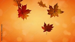 Realistic falling autumn leaves 4K animation video with a soft pastel fall orange background. Use it for your project presentation, or to provide a beautiful relaxing environment. Abstract nature
