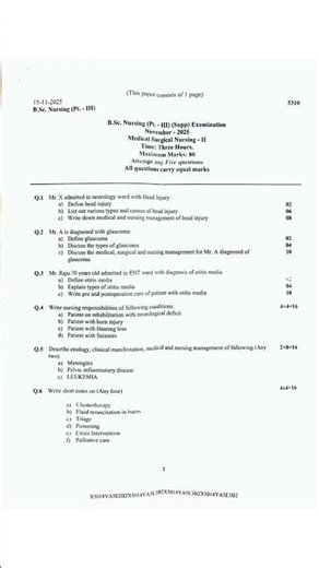 Medical Surgical Nursing- II supplementary exam Nov. 2025