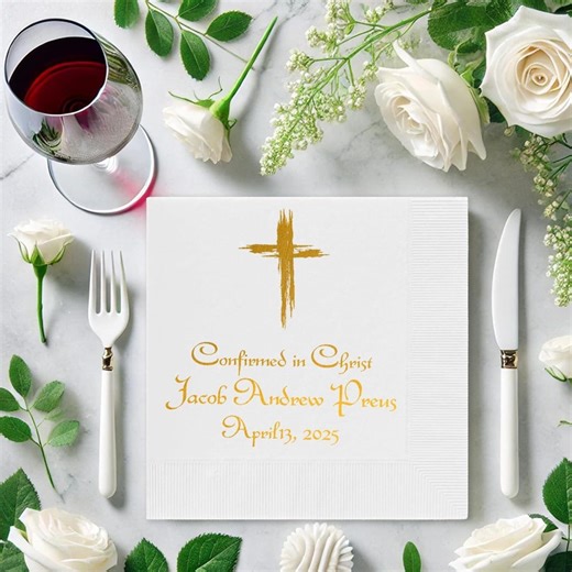 Personalized Cross Napkins: Custom Christening, Wedding, Communion Paper - Etsy