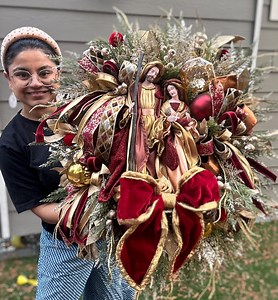 Handcrafted Nativity Wreath: Burgundy, Gold Christmas Holy Family Decor - Etsy