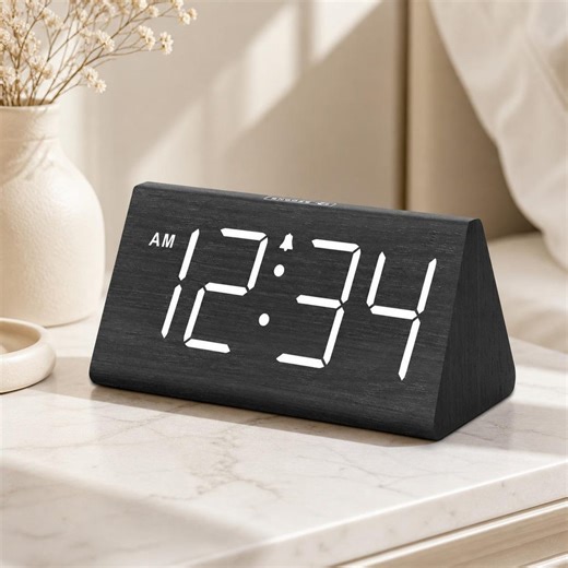Wooden Digital Alarm Clock for Bedroom, Electric Desk Clock With Large LED Numbers, USB Port, Loud Alarm, Dimmer, Snooze, Black - Etsy