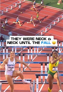 Aaliyah McCormick hung on to secure her second-consecutive national title 🙌 Emmi Scales still managed to finish second, however, she was later disqualified for impeding another runner during her fall 😣 #ncaatrackandfield #athletics #hurdles #100mhurdles