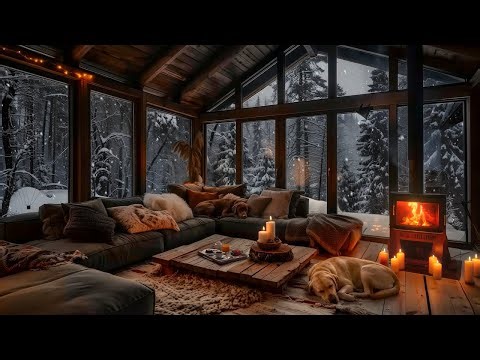 Cozy Winter Cabin Blizzard ❄️ Howling Wind, Snowstorm & Crackling Fireplace
