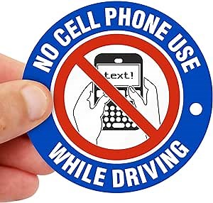 SmartSign No Cellphone Use While Driving Pack of 5 Labels | 3" x 3" Laminated Vinyl, Made in USA