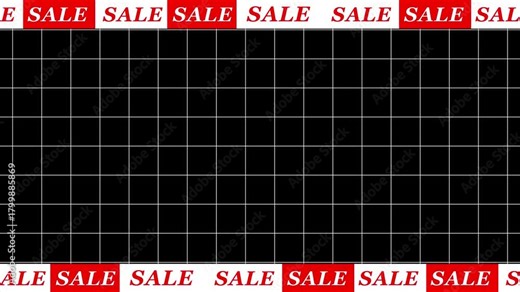 Rectangular frame with repeating SALE text moving around on a grid background. sale text moving concept.