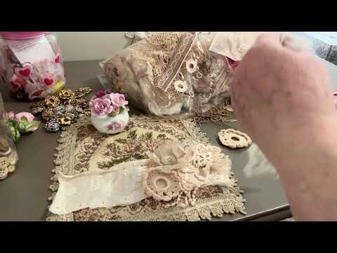 Shabby vintage snippet strip tutorial. Flowers buttons, cameo, pearls journals arts, and crafts