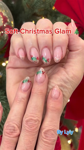 Nail Tek Luxury- Nail Salon Apex NC | Soft nude tones kissed with Christmas sparkle 🎄✨ Subtle, classy, and perfectly festive#nailtekapex #pedicure #acrylicnails # | Instagram