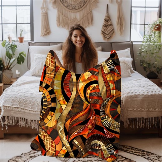 African Abstract Blanket, Bold Afrocentric Throw, Modern Tribal Art Pattern, Cozy Blanket - Etsy
