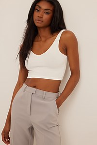Organic V-Neck Rib Crop Top White