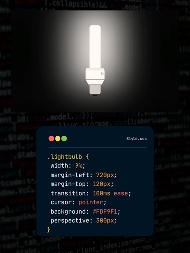 Programación | Bombilla de luz luminosa con Html, Css y JavaScript #programacion #developer #html #htmlcss #code #coding #luz #bombilla #programming