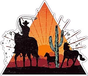 Wickedgoodz Cowboy Sunset Vinyl Decal - Western Bumper Sticker - for Laptops Tumblers Windows Cars Trucks Walls
