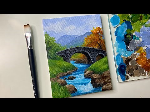 Acrylic painting tutorial/ mountain river painting/acrylic painting for beginners step by step