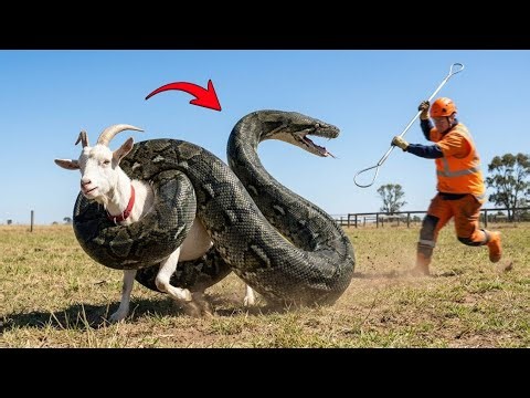 Giant Python Attacks Goat — Brave Rescuer Charges In at the Last Second! 😱🐍