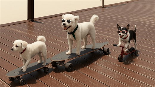Dogs act like they invented skateboarding