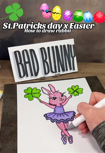 St.Patricks day meets Easter 🍀🐇 #stpaddysday #easterbunny #drawingtutorial #howtodraw #drawingideas what to draw , how to draw drawing tutorial bunny art rabbit drawing clover art !