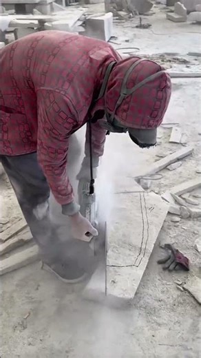 Operating a grinding machine to cut a ceramic tile to smooth and sharpen its surface #cuttingskills