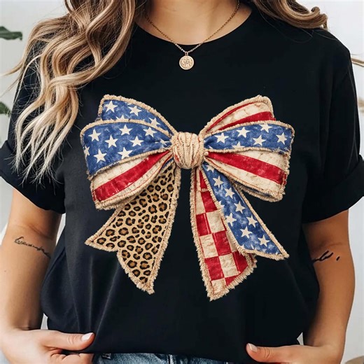 Patriotic Bow PNG – Vintage American Flag Leopard Ribbon (digital Download) - Etsy