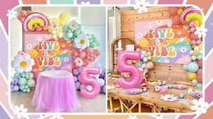 Five is a Vibe Birthday Decorations 5th Birthday Decorations Groovy Daisy Foil Balloons for 60s 70s Five Year Retro Hippie Party Supplies Groovy Party Favors