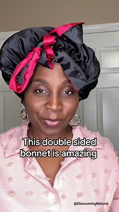 This double lined silk bonnet keeps the moisture in your hair and your curls intact. #bonnet #hairbonnet #silkbonnet | DiscoveringNatural