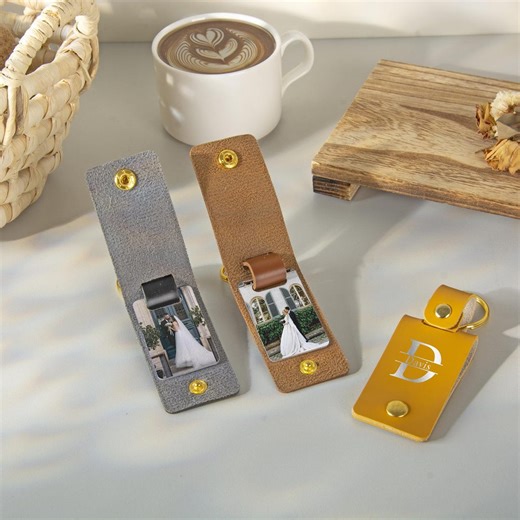Leather Keychain With 2 Photos, Personalized Photo Keyring, Memorable Gift for Wife Husband, Wedding Anniversary Gift, Birthday Gift for Mom - Etsy