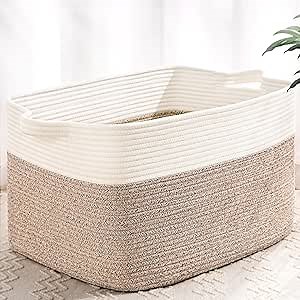 Large Blanket Basket, 100L Storage Baskets for Organizing, Woven Laundry Basket for Blankets, Cotton rope Blanket Storage for Living Room, Nursery Room, 24.8" L x 15.74" W x 15.74" H, Brown