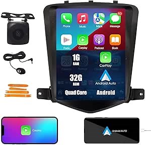 Tesla Style Car CarPlay Android Auto Navigation Stereo GPS Radio Reverse Camera 9.7" IPS Touchscreen Headunit Tablet Media Player for Chevy Cruze 2008-2016, if Applicable Quad Core 1G+32G
