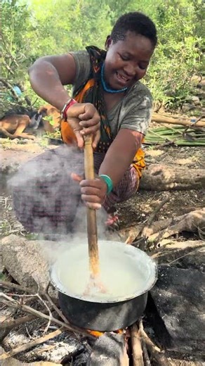Hadzabe Tribe bushmen ladies are very happy when making secret bush meals 🥰