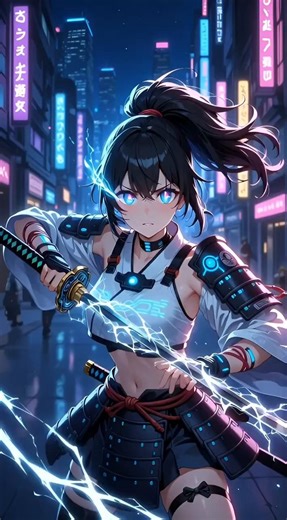Electric Samurai Girl | Anime AI #AnimeAI #CyberpunkAnime #Shorts
