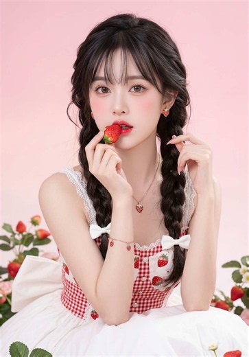 #prompt Lệnh tớ viết. Chỉ cần bạn nhập câu lệnh là có ngay bộ ảnh cô nàng dâu tây siêu xinh rồi nè 😊. Nhanh tay tạo ảnh cùng tớ nhen ❤️ #khoimykute #aitrend #aiphoto