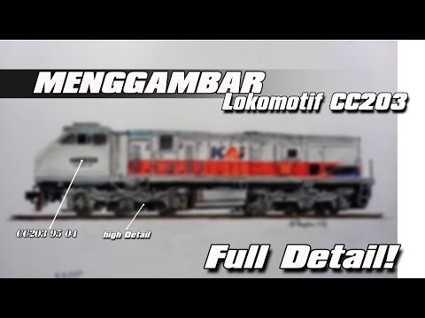 STEP BY STEP MENGGAMBAR LOKOMOTIF CC203! || Timelapse drawing || cara menggambar kereta api