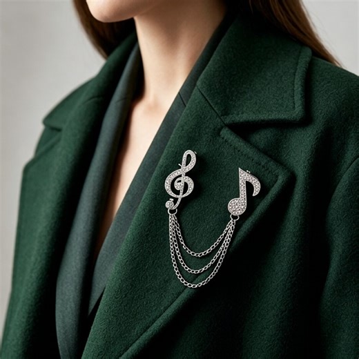 Crystal Music Note Brooch With Chain, G Clef Eighth Note Pin, Music Teacher Gift, Musician Jewelry, Rose Gold Silver Musical Pin for Her - Etsy